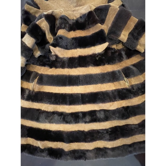 Vintage 70s Mouton Fur Long Coat Suede Stripe Shearling Retro Boho Glam XXS READ - Picture 3 of 16